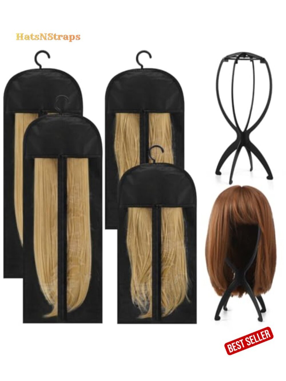 Wig Storage Bag with Stand Head Holder, Travel Hat Display for Women, 6 Pack